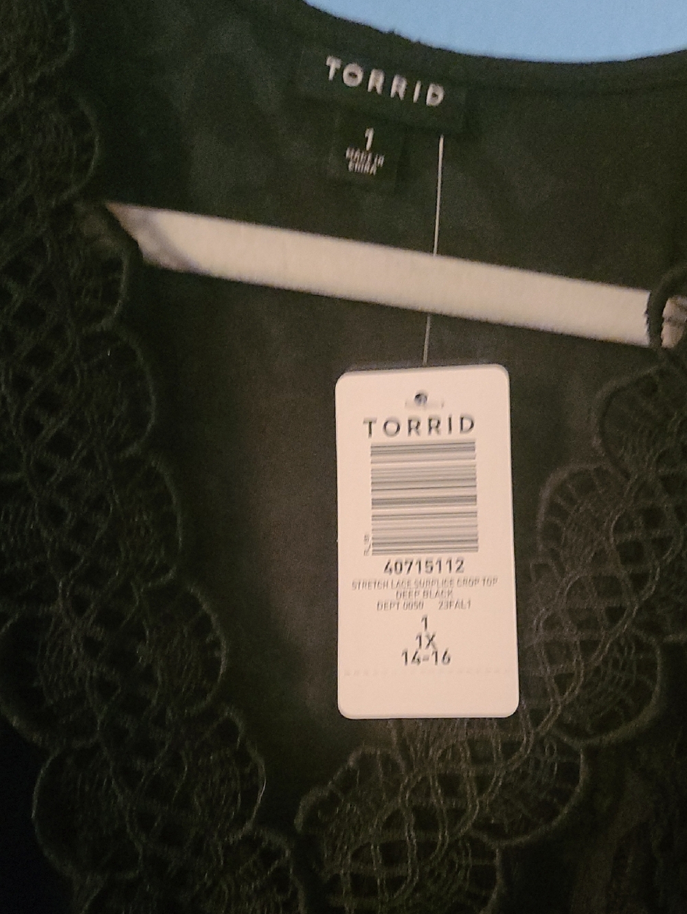 torrid Black Stretch Lace Surplice Crop Top